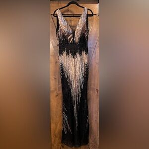 Elegant Sequin Evening Gown - Black and Gold